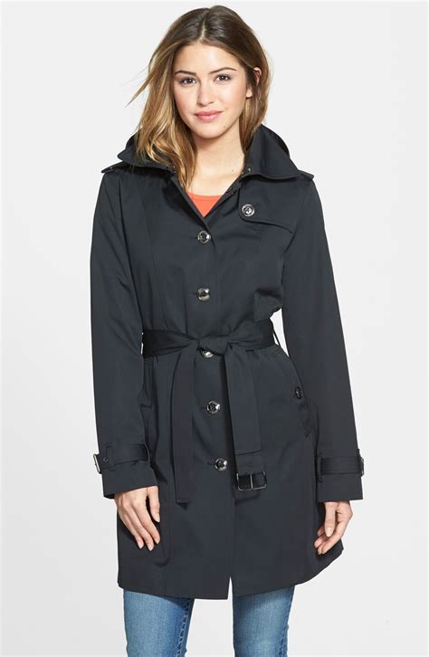 michael kors trench coat leather trim|Michael Kors single breasted coat.